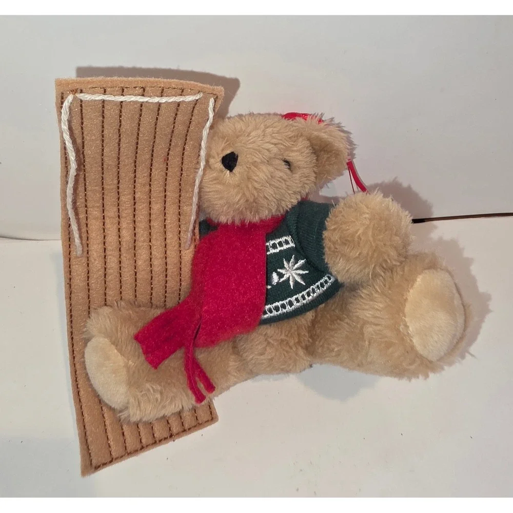 Plush Teddy Bear Christmas Ornaments Sledding Skating Snowshoeing Set of 3